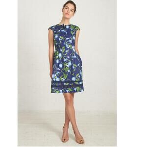 Molly Moorkamp floral Harper blue green white fit and flare dress size 0